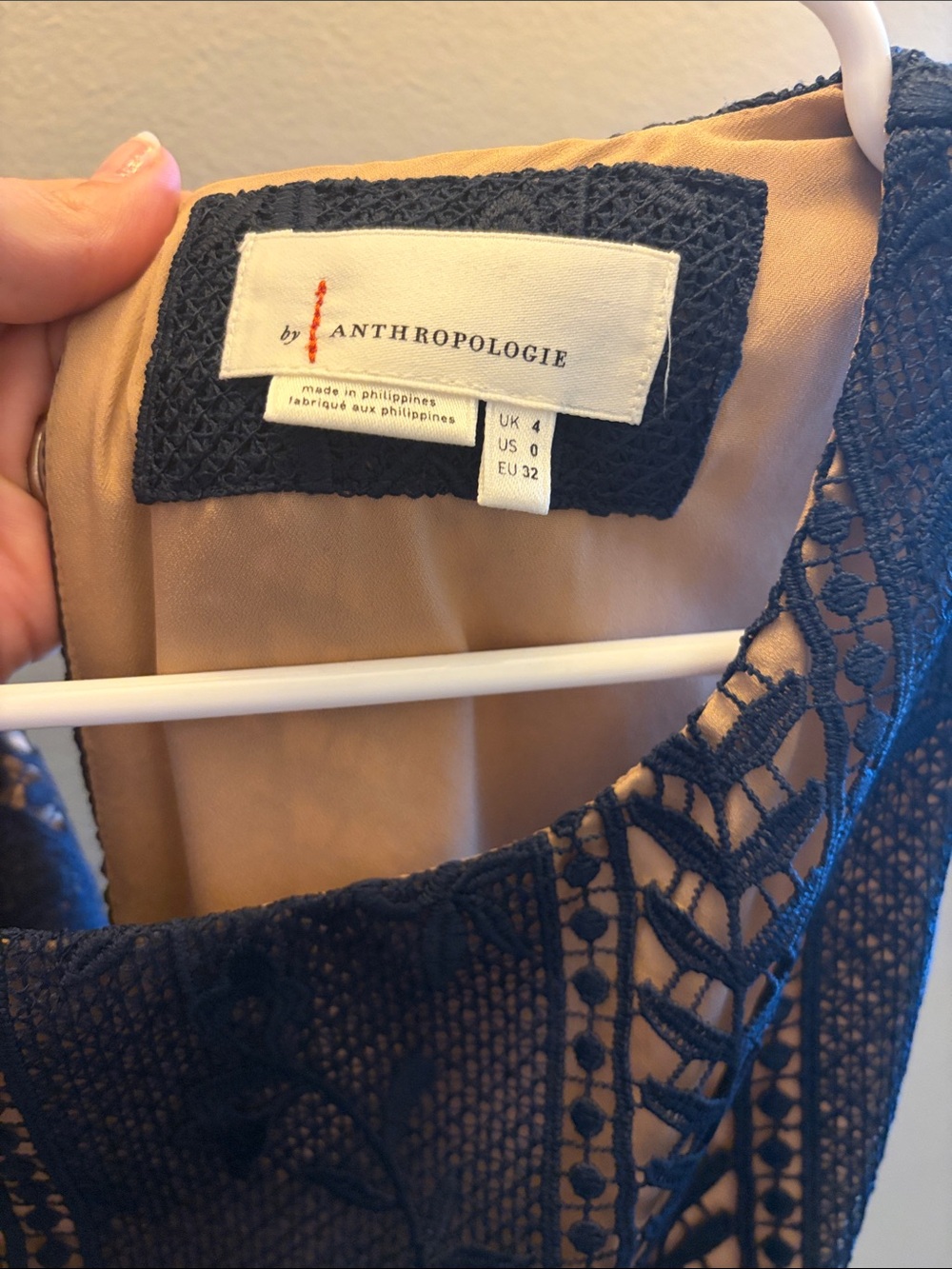 Anthropologie Navy Lace Blazer with Cream Lining